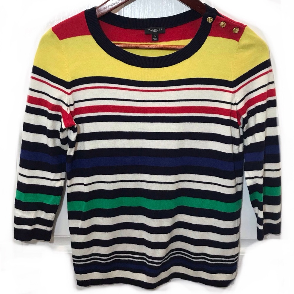 Talbots bold striped 3/4 sleeve pullover sweater